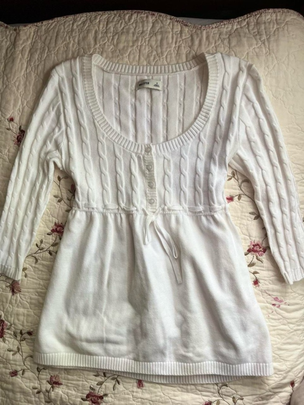 Hollister White Babydoll Cable Knit Sweater Y2K